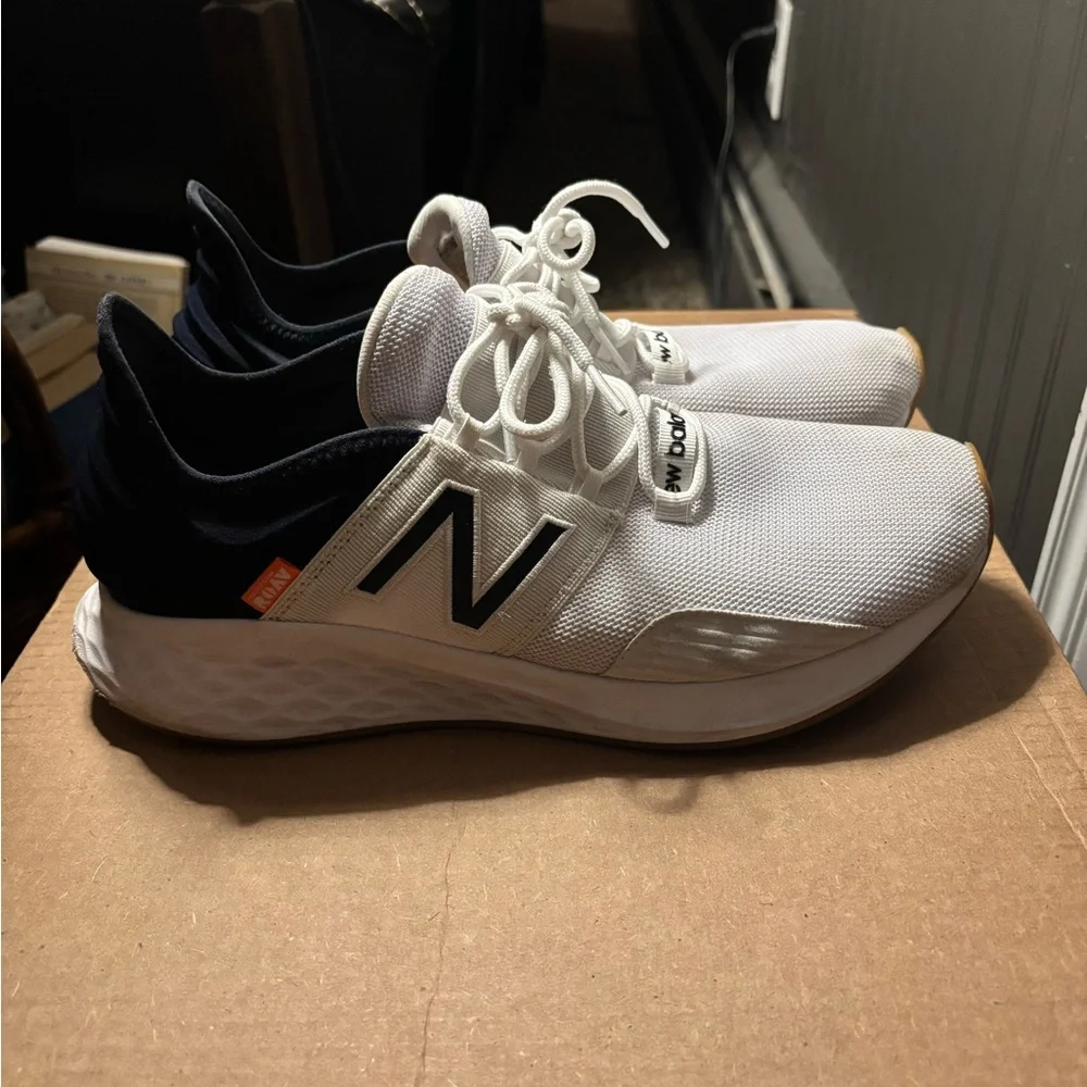 New Balance White and Navy Blue Sneakers - Picture 3 of 6